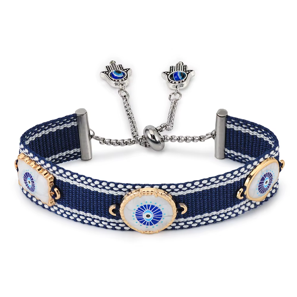 Bracelets tissés mauvais yeux avec breloques, bracelets empilables en tissu