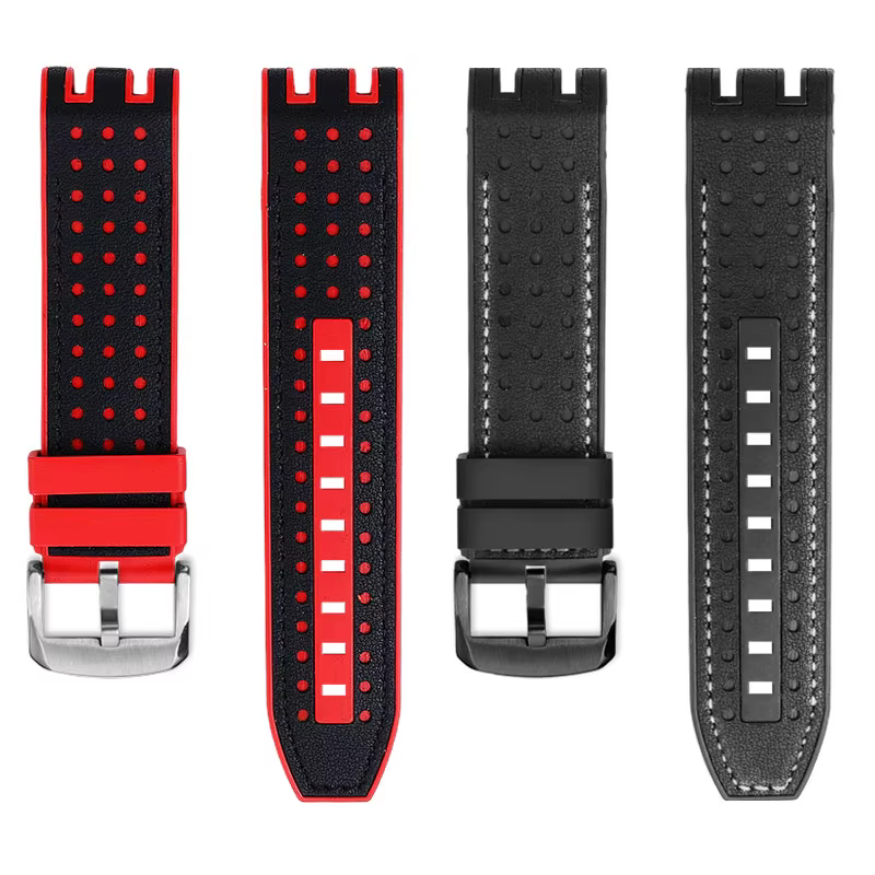 Bracelet de montre en cuir de vache et caoutchouc pour hommes