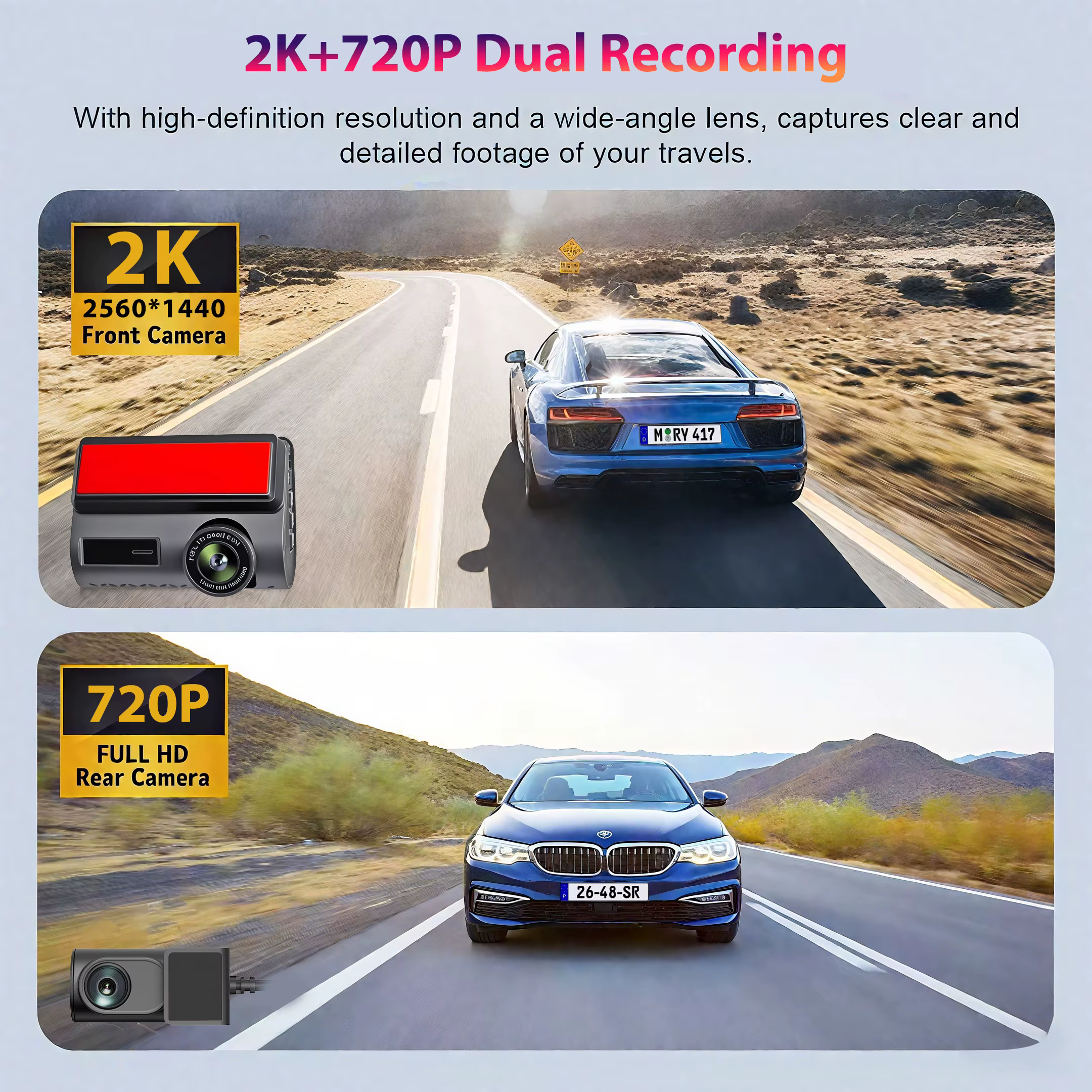 Caméra de tableau de bord pour Streaming en direct 4G, GPS 2K avant et arrière 720P, Double caméra, Vision nocturne, moniteur de stationnement 24H, enregistrement vidéo, partage WiFi