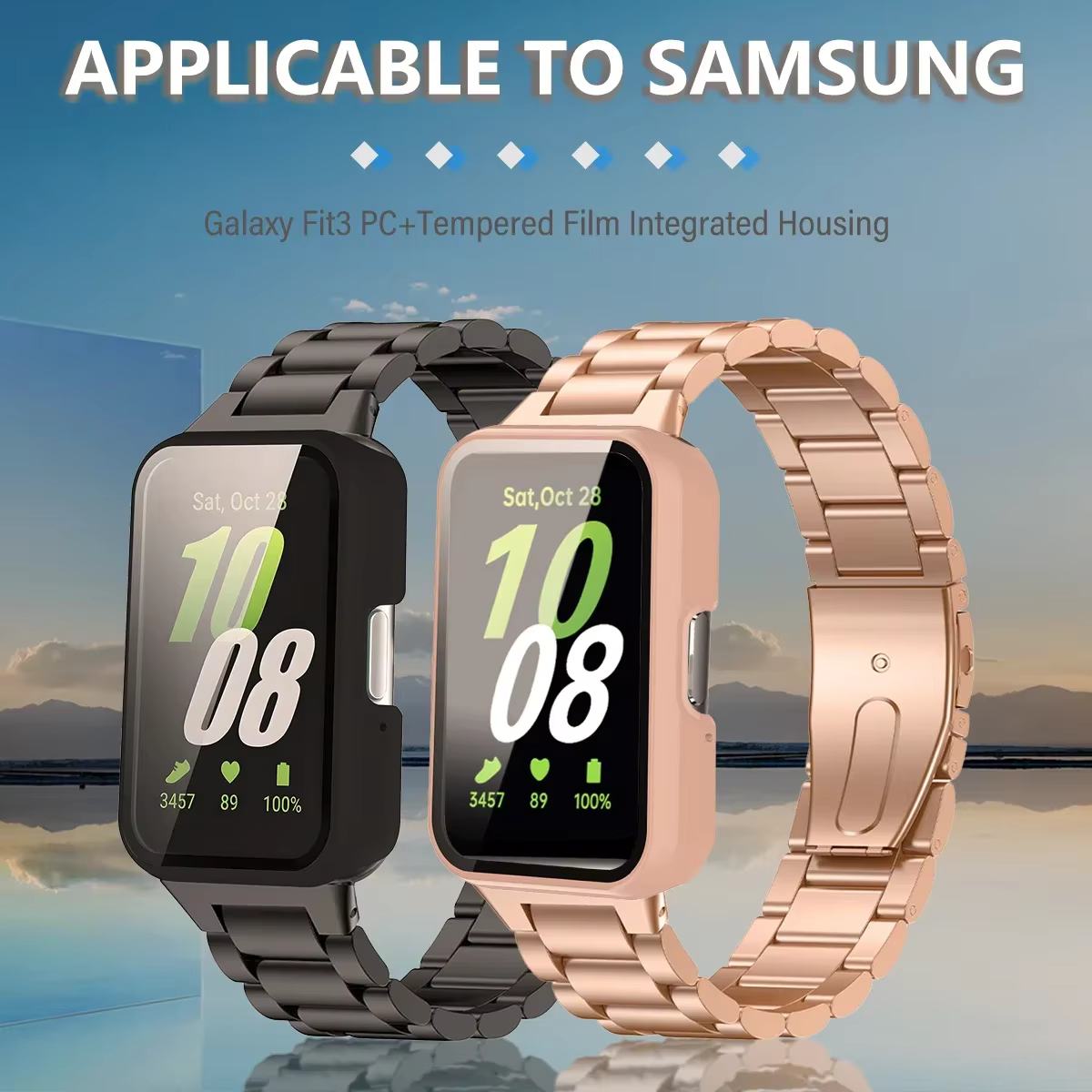 Smartwatch housse de protection pour Samsung Galaxy Fit 3 SM-R390 PC boîtier de montre avec verre trempé anti-chute