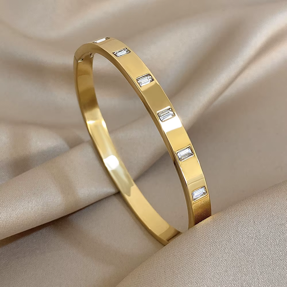 Bracelets de luxe en Zircon carré incrusté pour femmes, tendance, étanche, couleur or argent, acier inoxydable, empilés