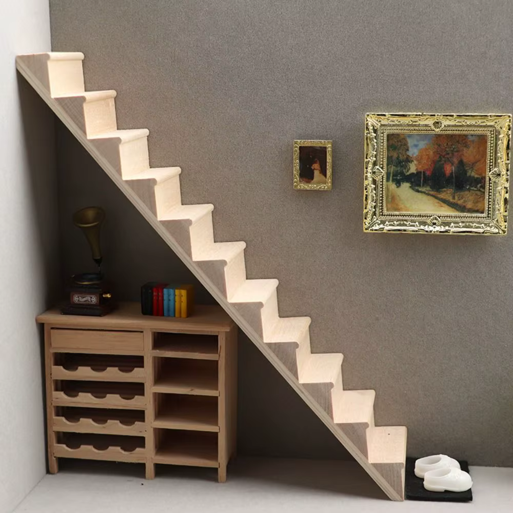 Faire semblant jouer 1:12 meubles de maison de poupée accoudoir Miniature Mini escalier modèle bois escalier garde-corps escaliers avec main courante