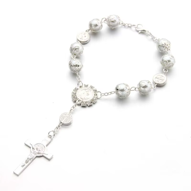 Mini chapelet multicolore pour femmes, perles de baptême, cadeau religieux, croix catholique, chaîne de doigt, Bracelet, DXAA