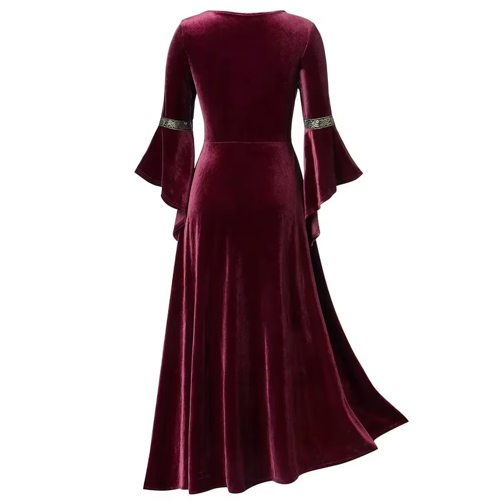 Robe d'halloween pour femmes, Costumes pour femmes, manches longues, Cosplay médiéval, Vintage, Vampire, sorcière, victorienne, gothique, robe à bandes