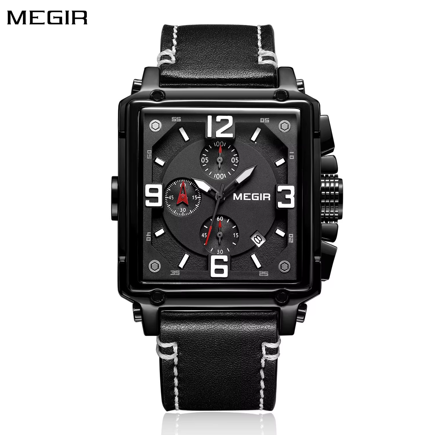 MEGIR Original mode carré montres à Quartz hommes sport militaire Montre-bracelet calendrier étanche chronographe mâle Montre Homme