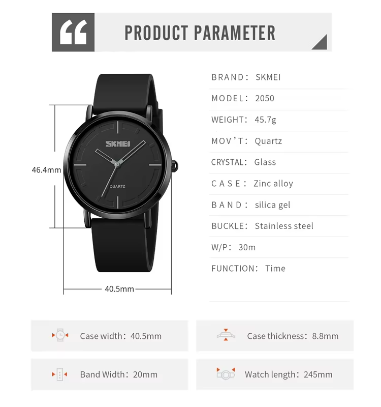 SKMEI 2050 montre à Quartz Simple de luxe pour hommes décontracté étanche sport