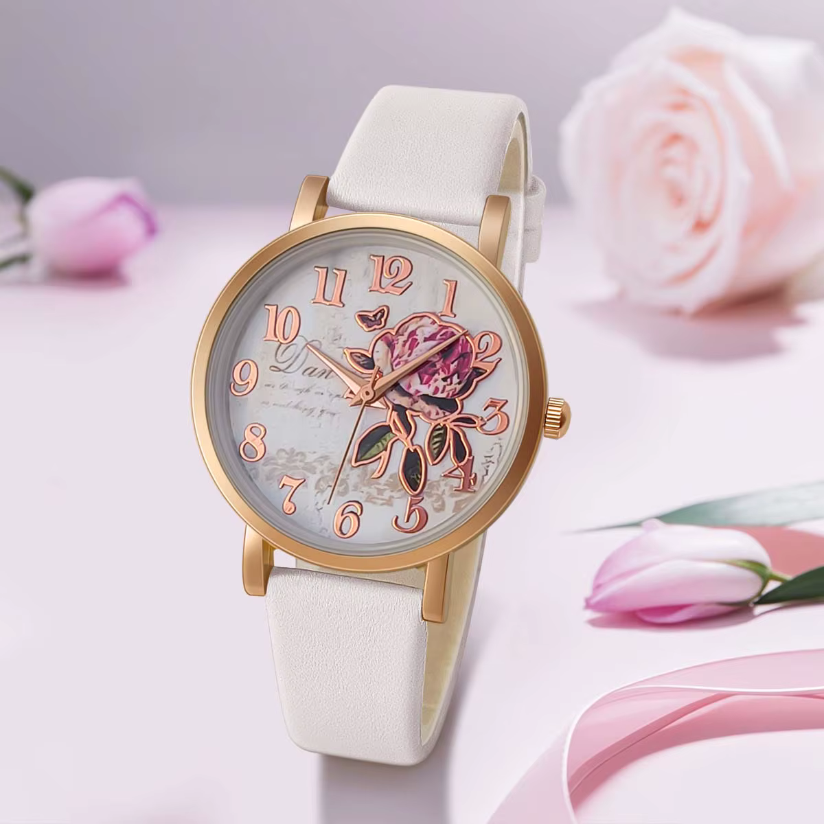 Nouveau Style de mode décontracté de luxe femmes cadran pivoine en cuir PU montre à Quartz élégant populaire polyvalent montre-bracelet cadeaux de vacances présent