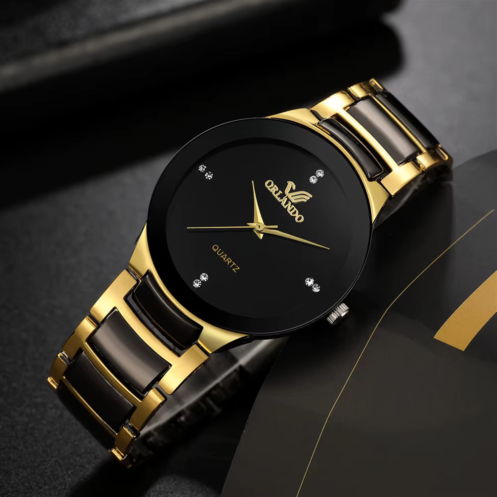 Montre homme quartz en acier à cadran noir