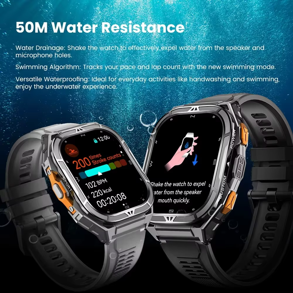 Nouvelle Montre Connectée GPS 2026 Étanche 5ATM avec Carte Hors Ligne Intégrée et Boussole, Montre de Sport Militaire, 170+ Modes Sportifs, Smartwatch de Natation pour Hommes