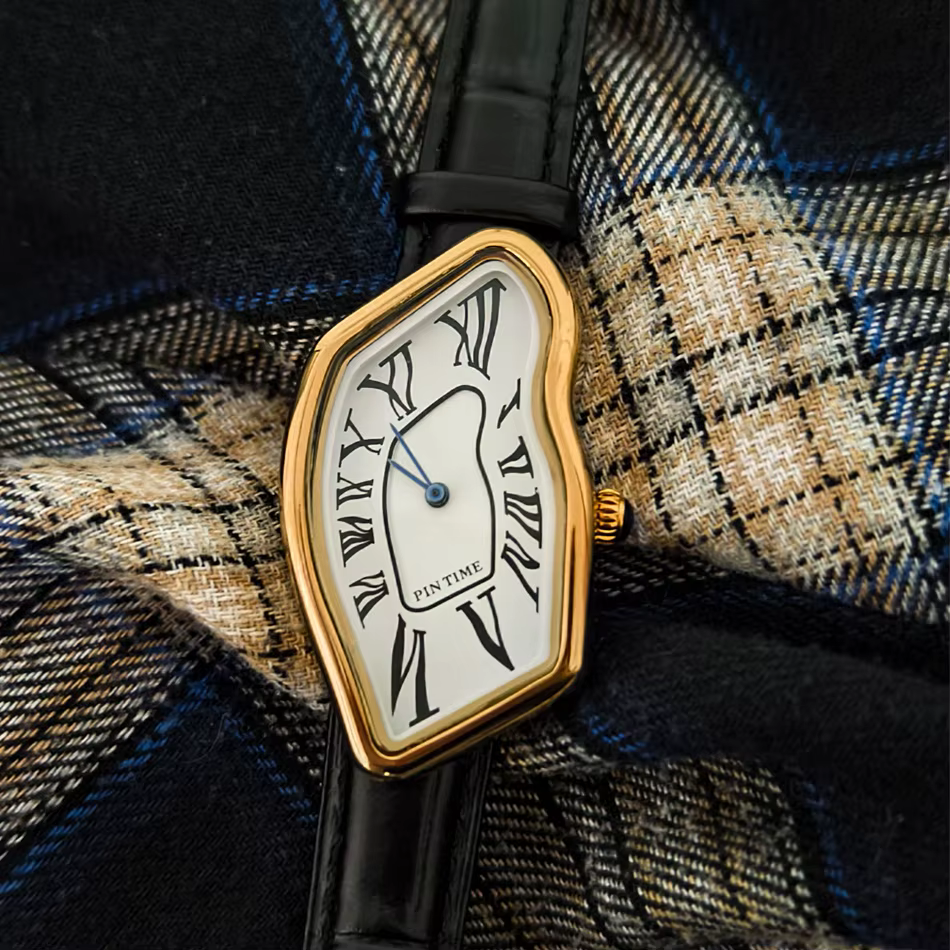 PINTIME 2026 Montre Y2K dorée à quartz pour femmes et hommes