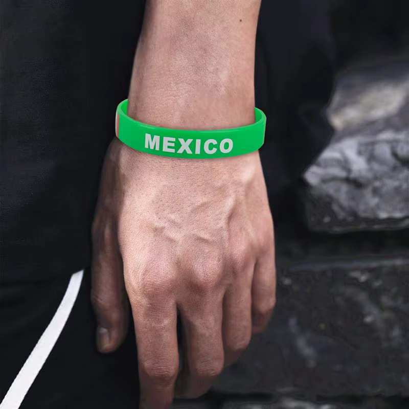 2 pièces drapeau du mexique Bracelet en Silicone bracelets de Sport Bracelet de poignet mexicain Bracelet hommes femmes élastique pour accessoires de mode