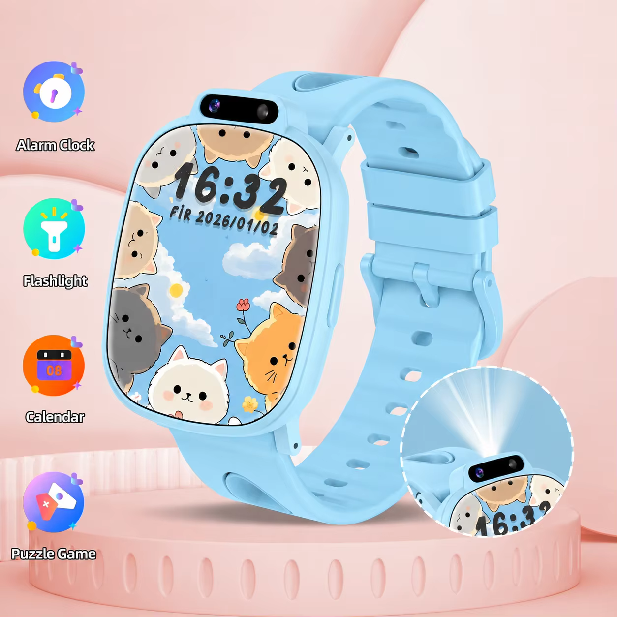 Nouvelle montre intelligente pour enfants 2026, écran HD 1,88", caméra, 18 jeux de puzzle, cadran photo, lampe de poche, compteur de pas, cadeau d'anniversaire pour enfants