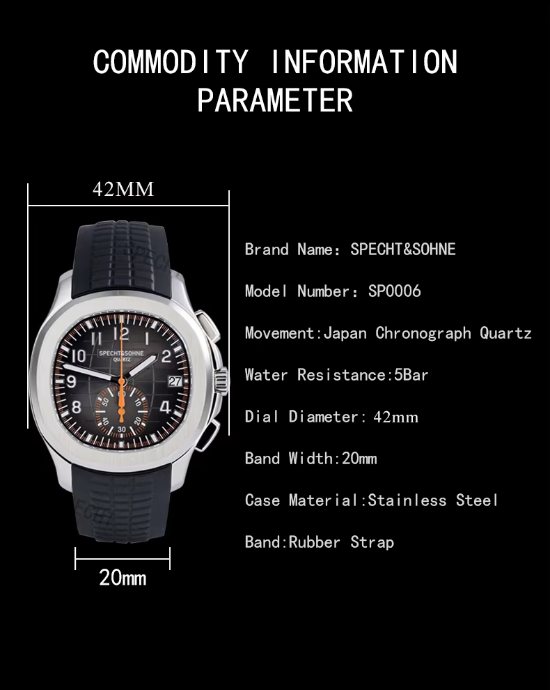 Produits de livraison directe 2025 hommes montre Specht & Sohne japon chronographe Quartz montre-bracelet or Rose Relogio Masculino 50M étanche