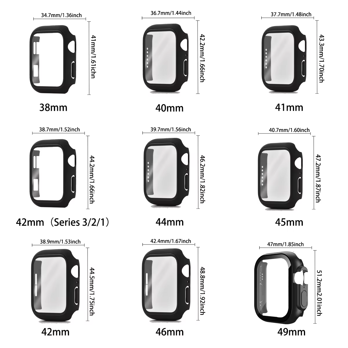 Verre trempé + couvercle pour Apple Watch série 10 9 8 7 6 5 4 SE