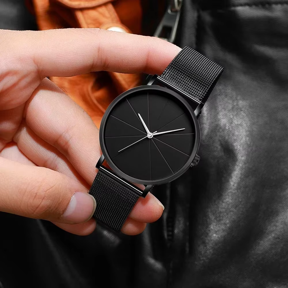 Montres de mode pour hommes minimalistes simples hommes d'affaires Ultra mince en acier inoxydable maille ceinture montre à Quartz relogio masculino