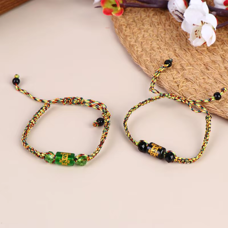 Bracelet tressé ethnique spirituel avec perles de la Véritable Parole à six syllabes, réglable pour le yoga et la méditation, idéal comme cadeau