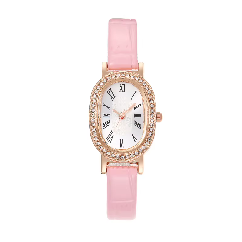 Montre pour femme vintage à cadran ovale avec strass