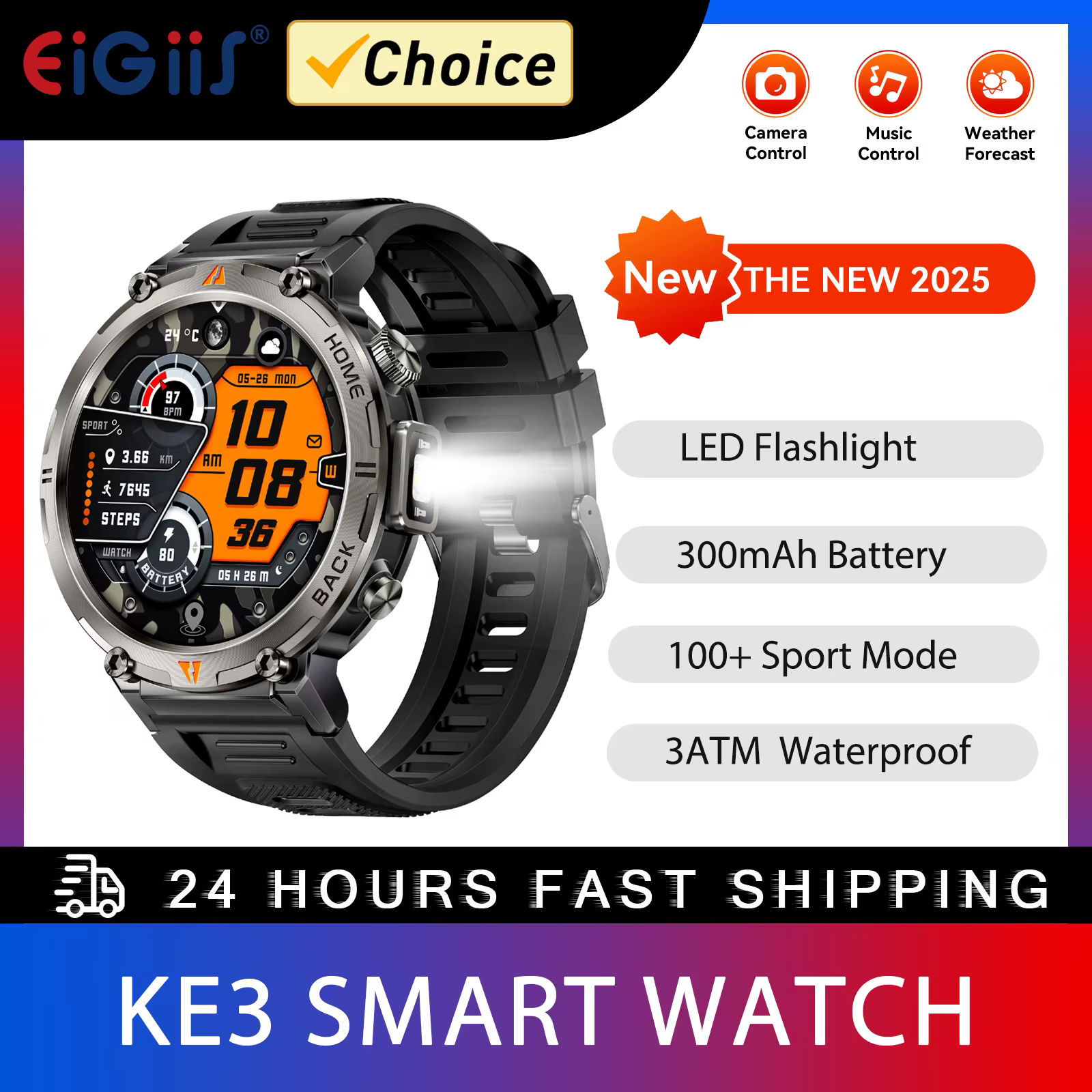 EIGIIS montre intelligente militaire pour hommes avec LED 1.45 " Smartwatch extérieur avec appels Bluetooth moniteur de fréquence cardiaque et de sommeil traqueur d'activité physique