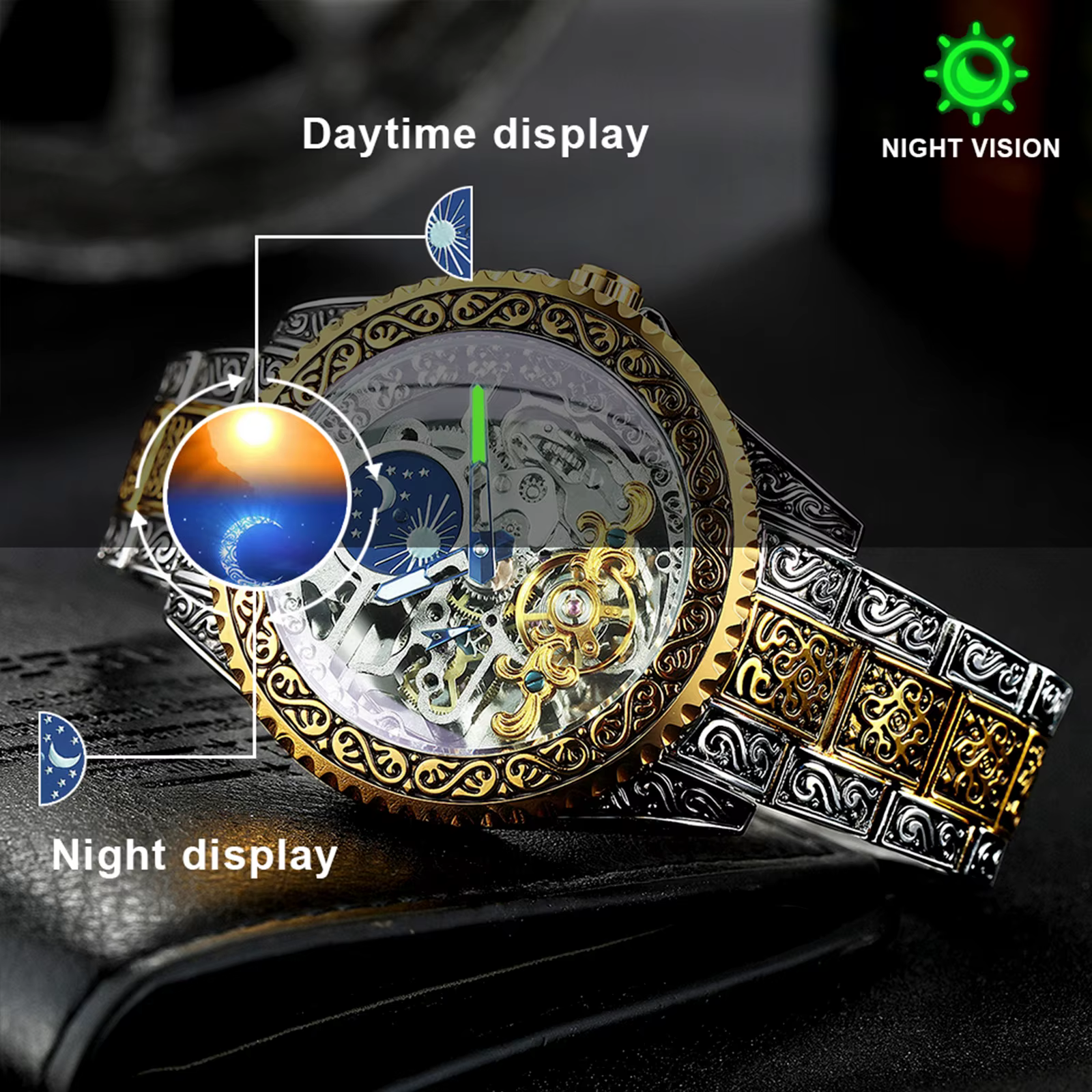 Montres mécaniques squelette en or de luxe Forsining