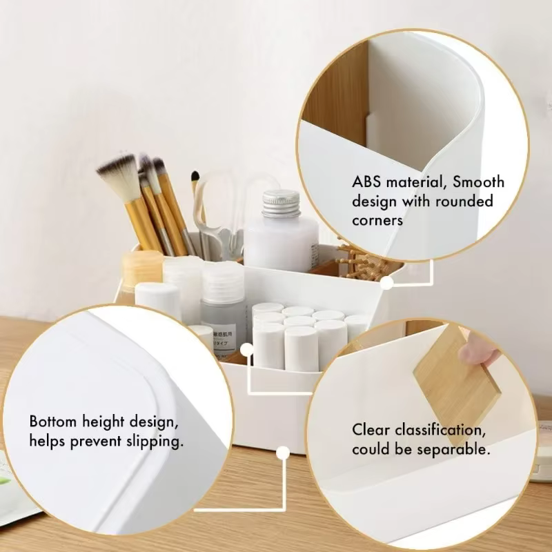Organisateur de bureau, organiseurs et accessoires de fournitures de bureau, porte-pinceaux de maquillage, porte-télécommande avec cloison en bois mobile