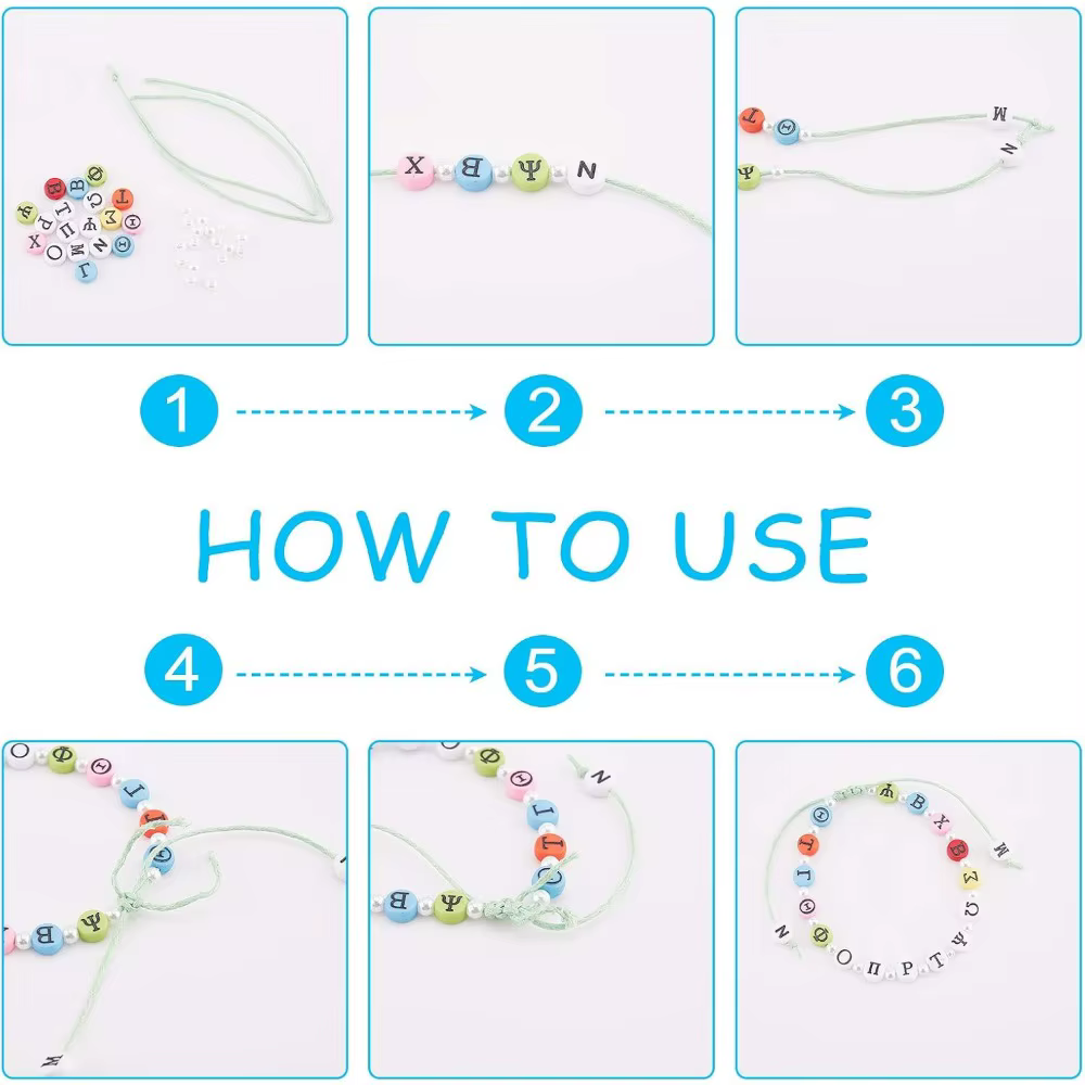 Bracelets de perles de l'alphabet grec, kits exécutifs avec fil de cristal élastique transparent pour bijoux, collier de bricolage