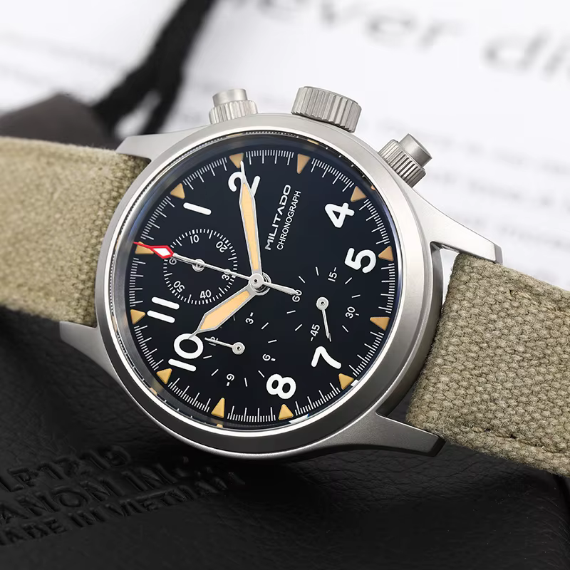 Militado ML1868KF rétro VK67 montre chronographe à Quartz boîtier en acier inoxydable 3 cadran étanche 100M