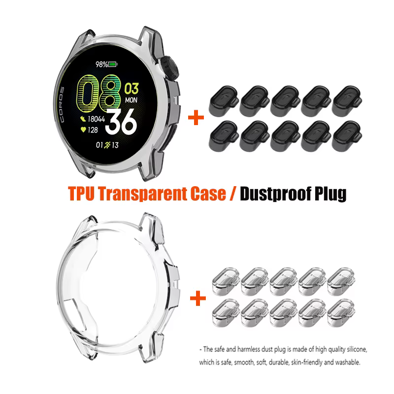 Coque souple transparente + bouchon anti-poussière en TPU pour accessoires Coros Pace 4/3