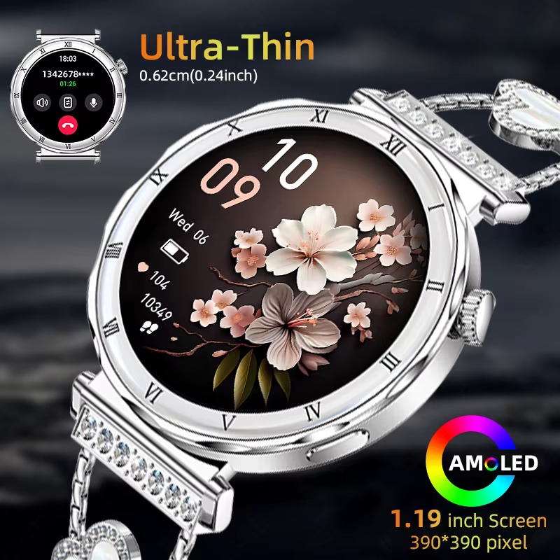 Montre connectée pour femmes 2026 Nouvelle mode Écran AMOLED Appel Bluetooth Cadrans personnalisés Surveillance de la