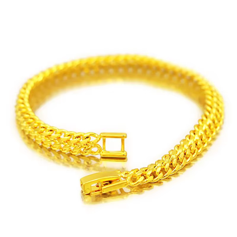 Bracelets en or jaune pur 18K 999 pour femmes, 6mm, chaîne et maillons de mariage classiques, cadeaux de noël, bijoux ne se décolore jamais