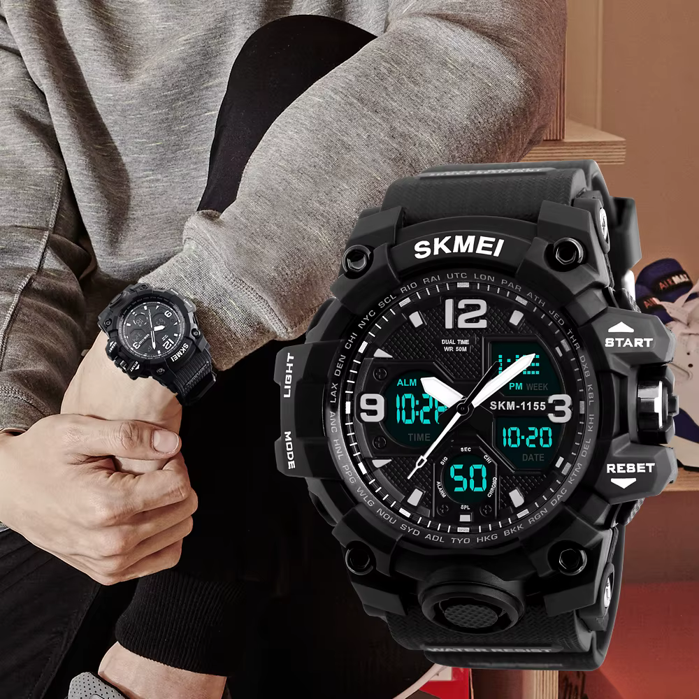 SKMEI 1155B 5Bar étanche double affichage montres Relogio Masculino montre Sport hommes militaire