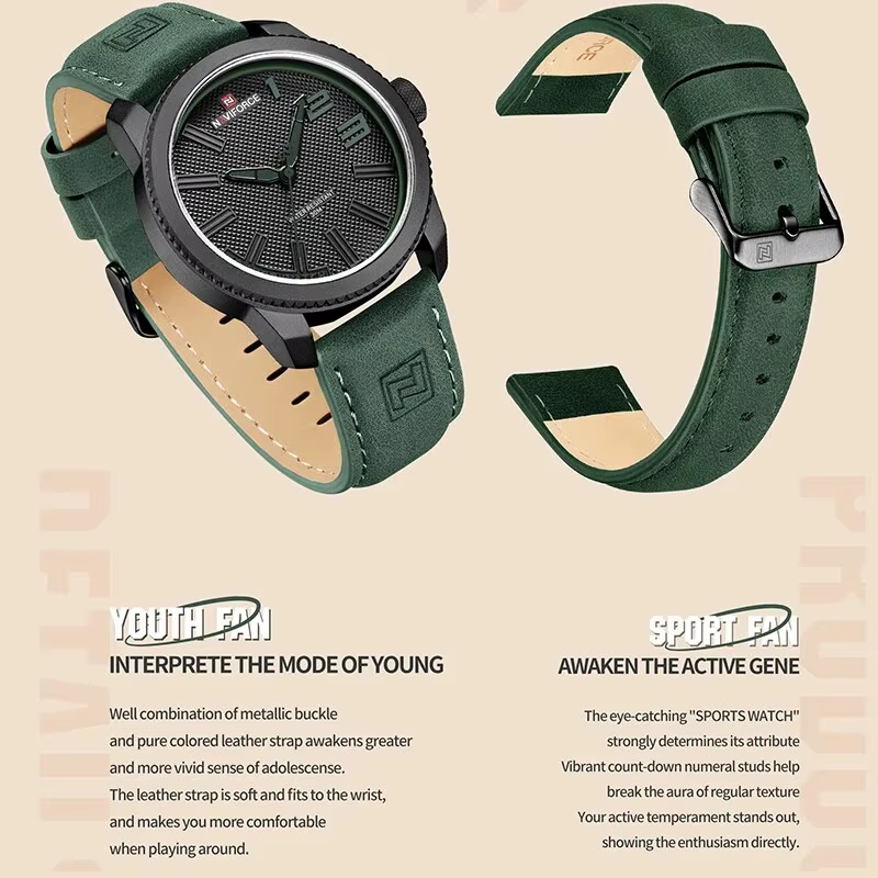 NAVIFORCE populaire homme montre-bracelet militaire sport antichoc étanche en cuir montre hommes mode horloge décontractée Relogio Masculino