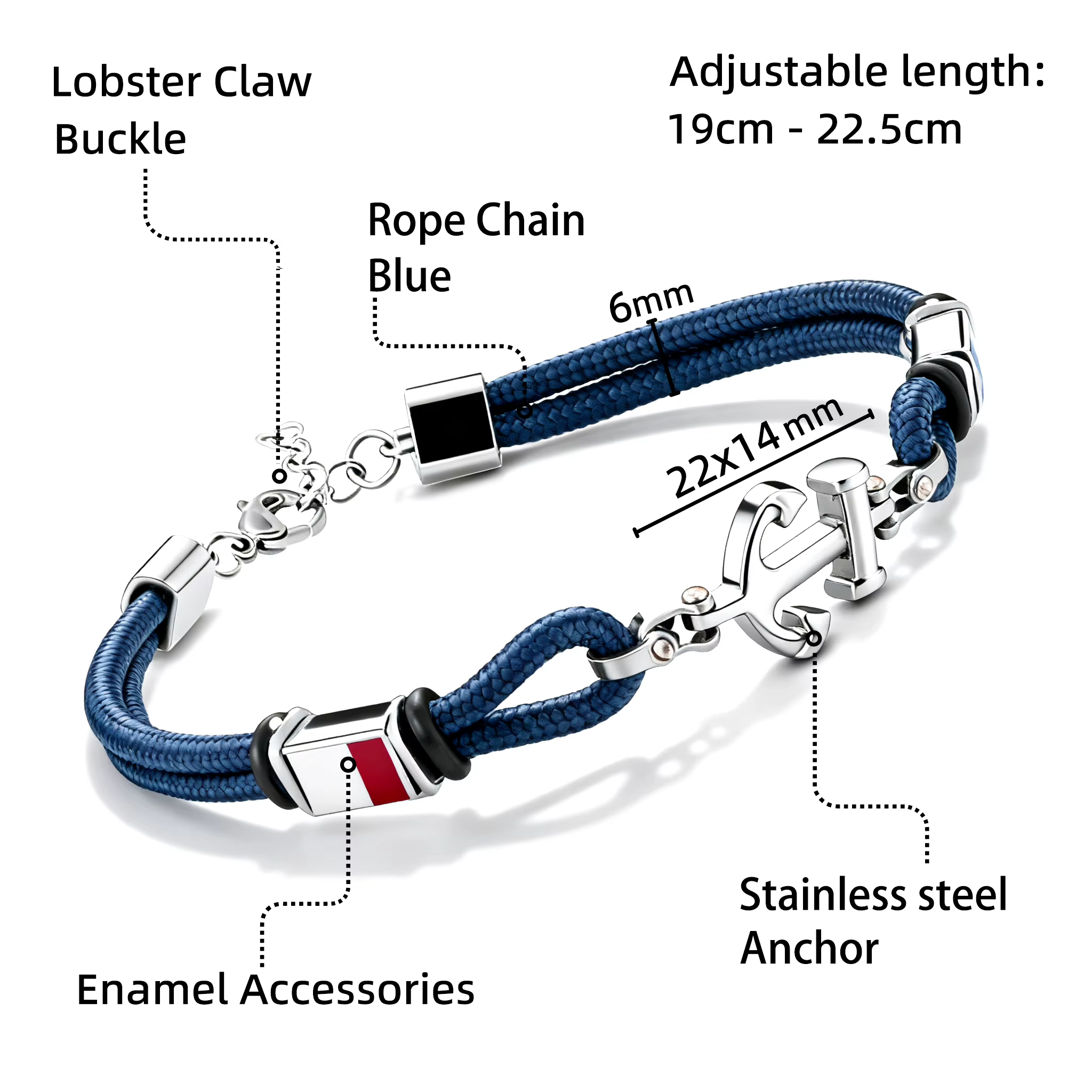 Runmda Bracelet à chaîne en corde bleue avec ancre nautique pour hommes, vêtements de mode décontractés marquants
