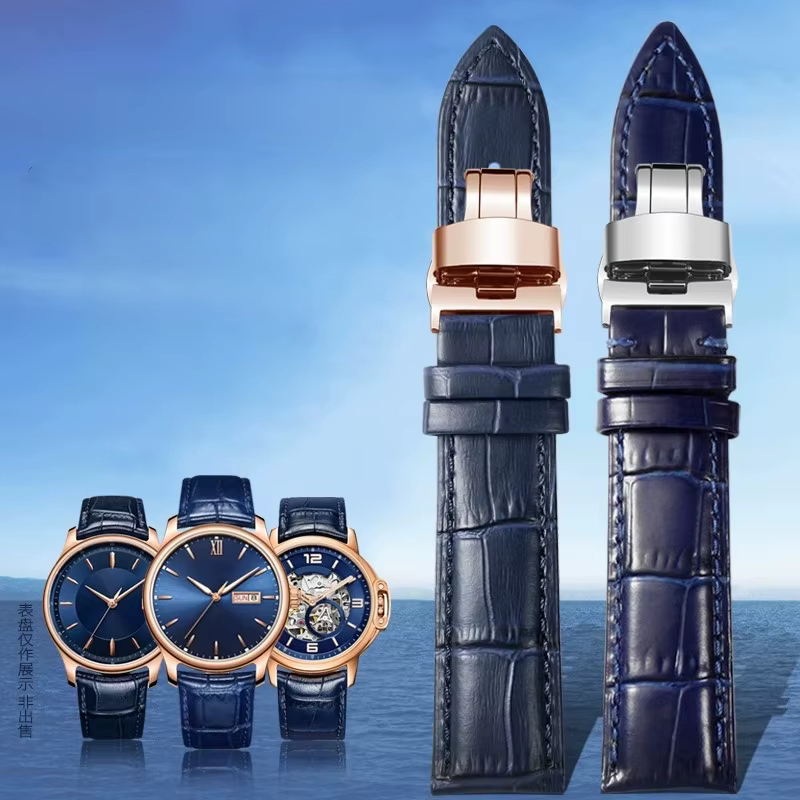 Bracelet de montre en cuir véritable bleu foncé pour citoyen seiko casio omega