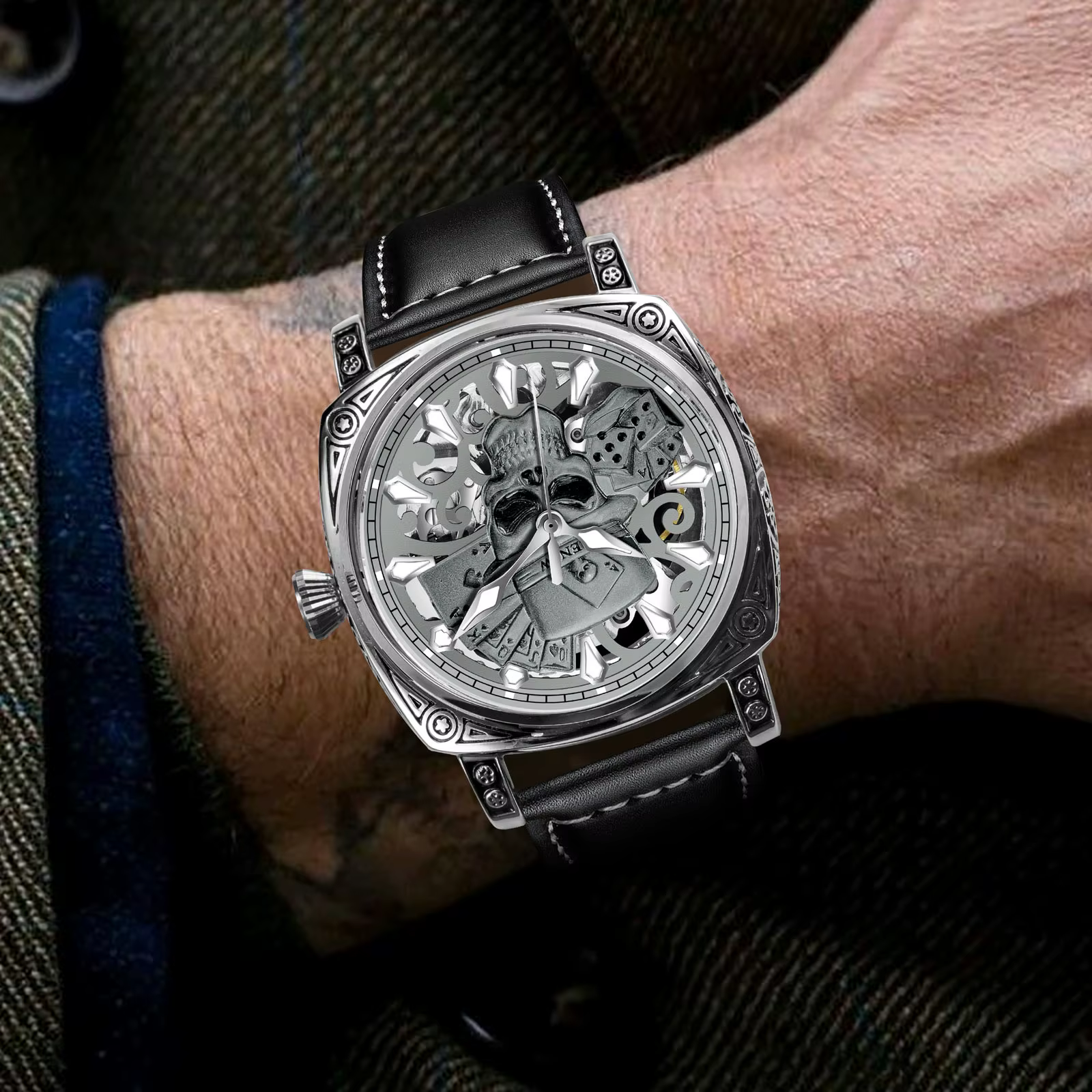 Glenaw crâne série haut de gamme montre pour hommes de luxe personnalité de la mode entièrement automatique mécanique