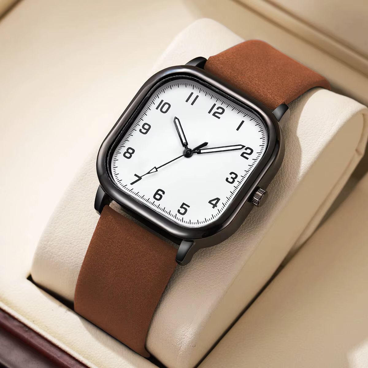 Mode hommes montres d'affaires Simple carré arabe montre à Quartz bracelet en cuir