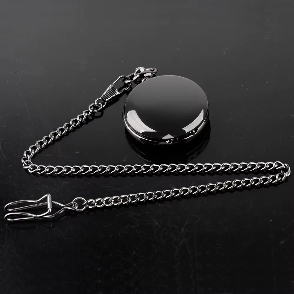 Montre de poche vintage à quartz noir pour hommes | Boîtier en alliage avec finition brillante | Cadran rond