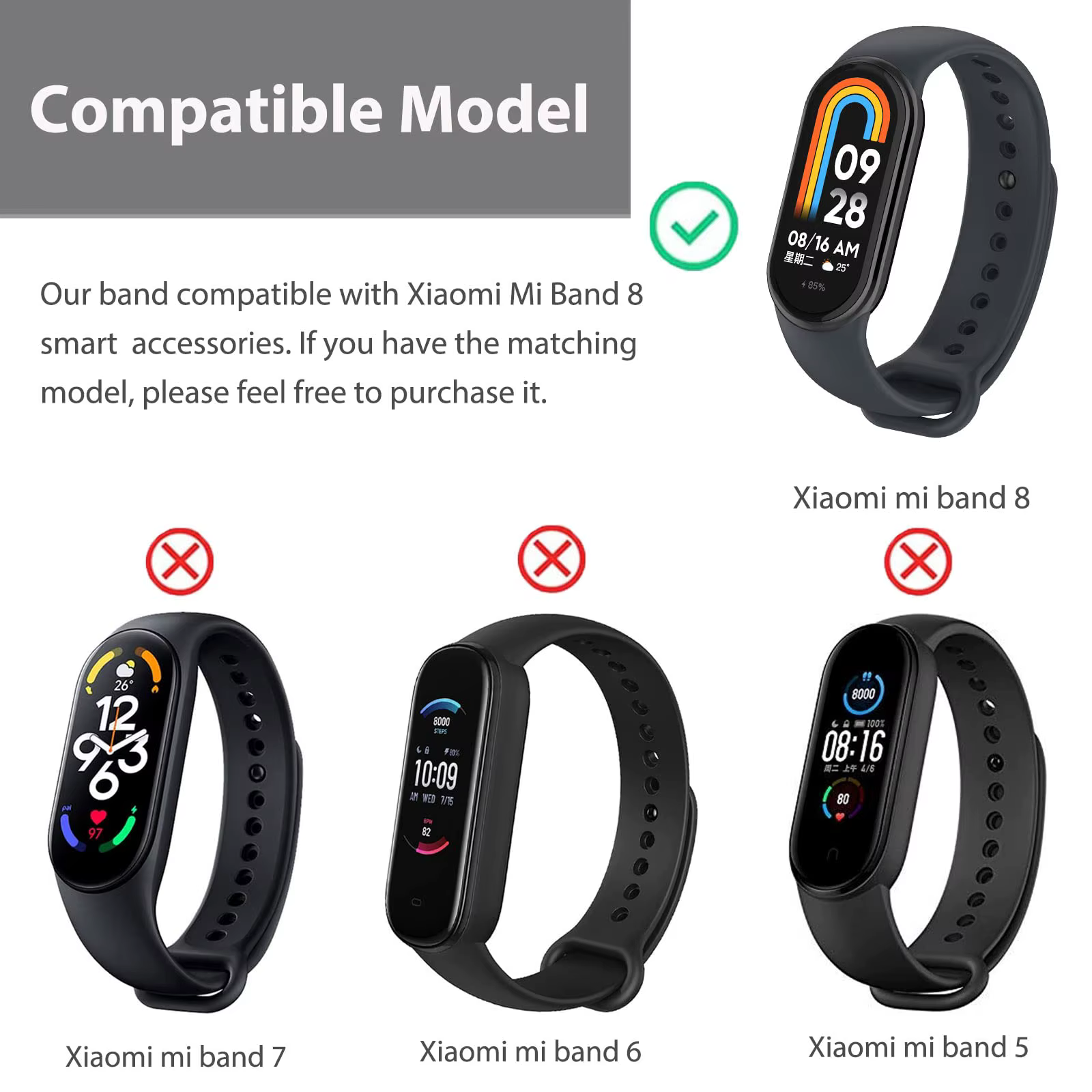 Bracelets de montre pour Xiaomi Mi Band 7 6 5 4 3 starp Bracelet en Silicone