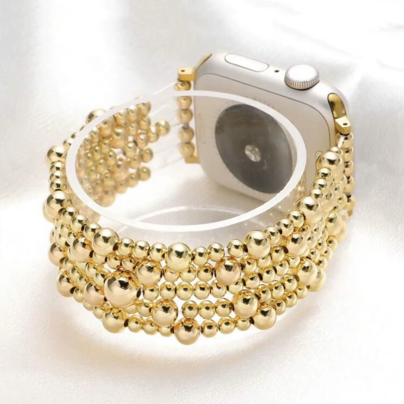 Bracelet de luxe doré à maillons perlés pour Apple Watch