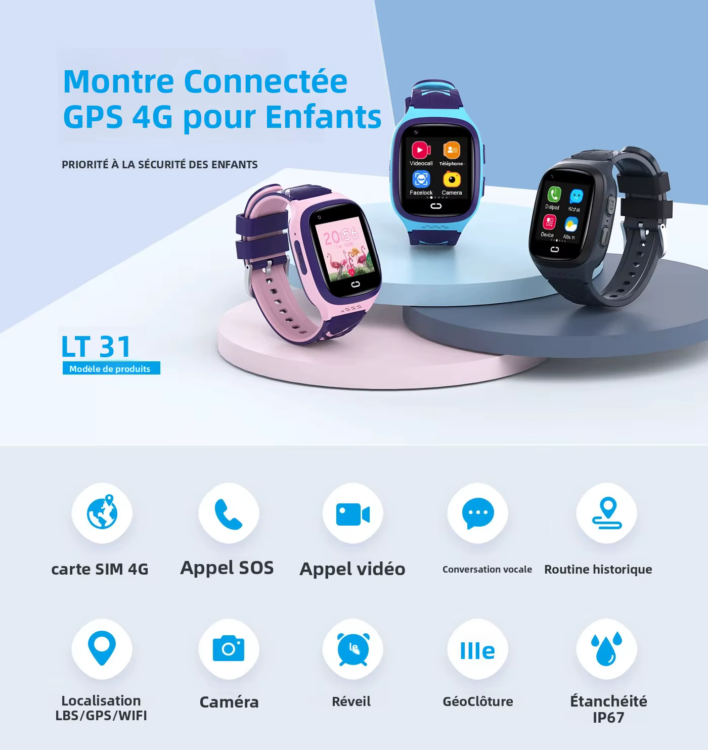 4G enfants Smartwatch SOS étanche WiFi GPS appel vidéo caméra enfant bébé téléphone jeu montre intelligente APP Setracker horloge cadeaux LT31