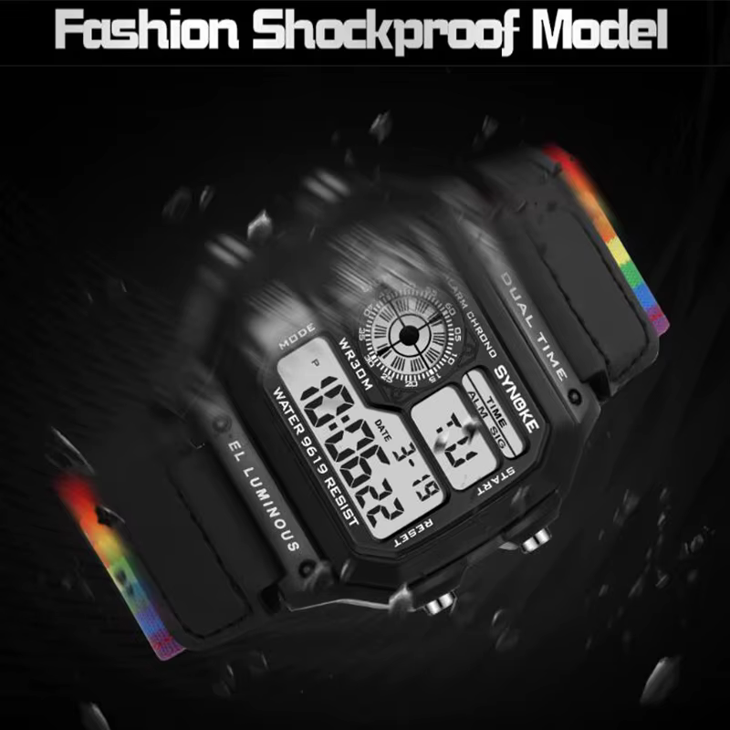 Synoke montre de Sport pour hommes antichoc mode 30M étanche natation montre-bracelet numérique coloré lumière LED mâle réveil