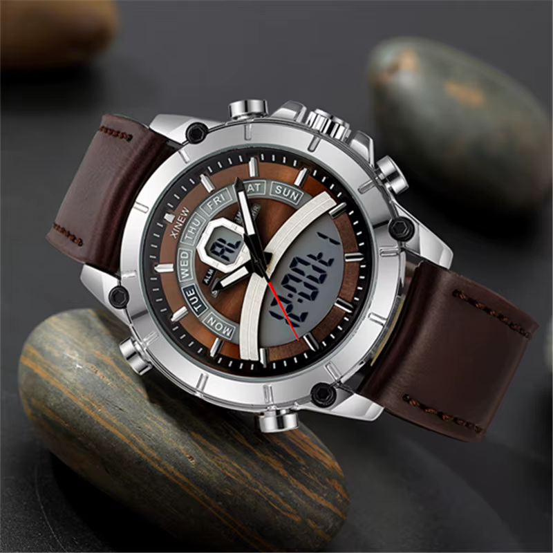 Hommes grande marque XINEW montres étudiants mode bracelet en cuir sport multi-fonction double temps chronographe montre Relogio Masculino