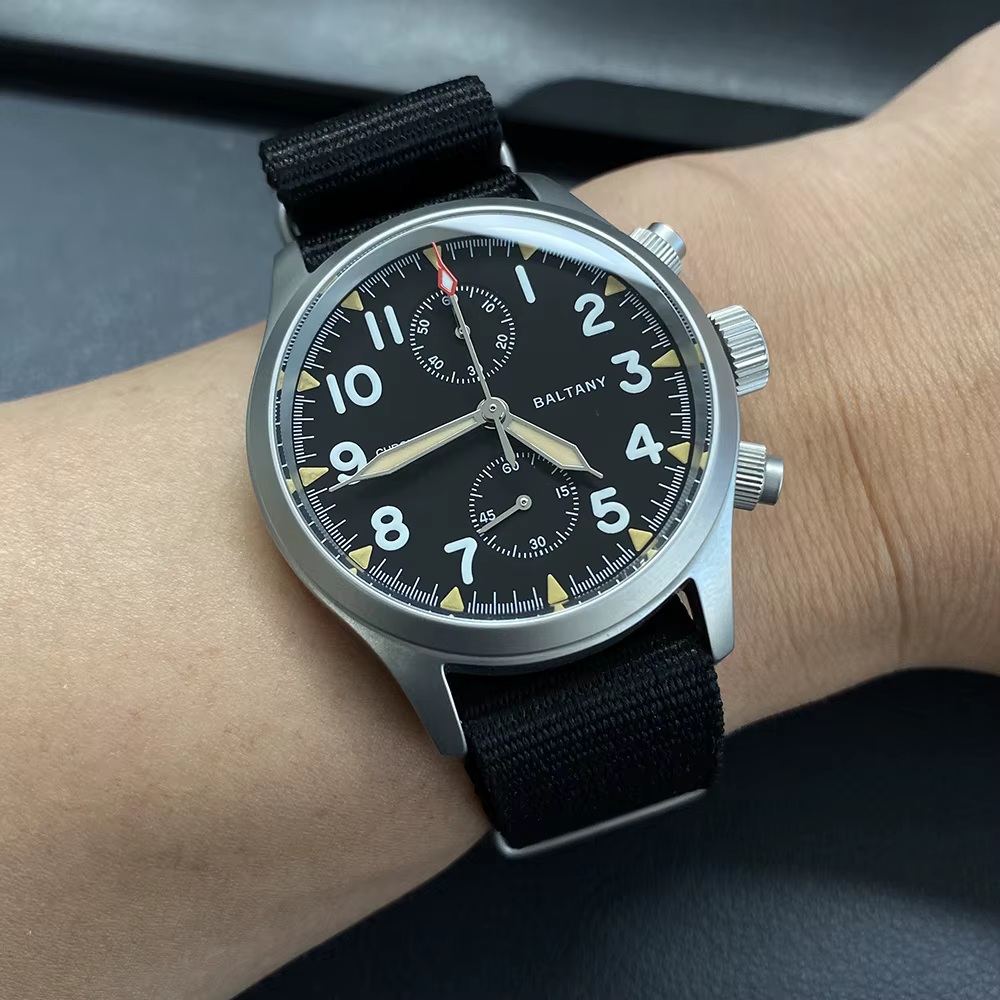 Montre à quartz chronographe pilote vintage pour homme