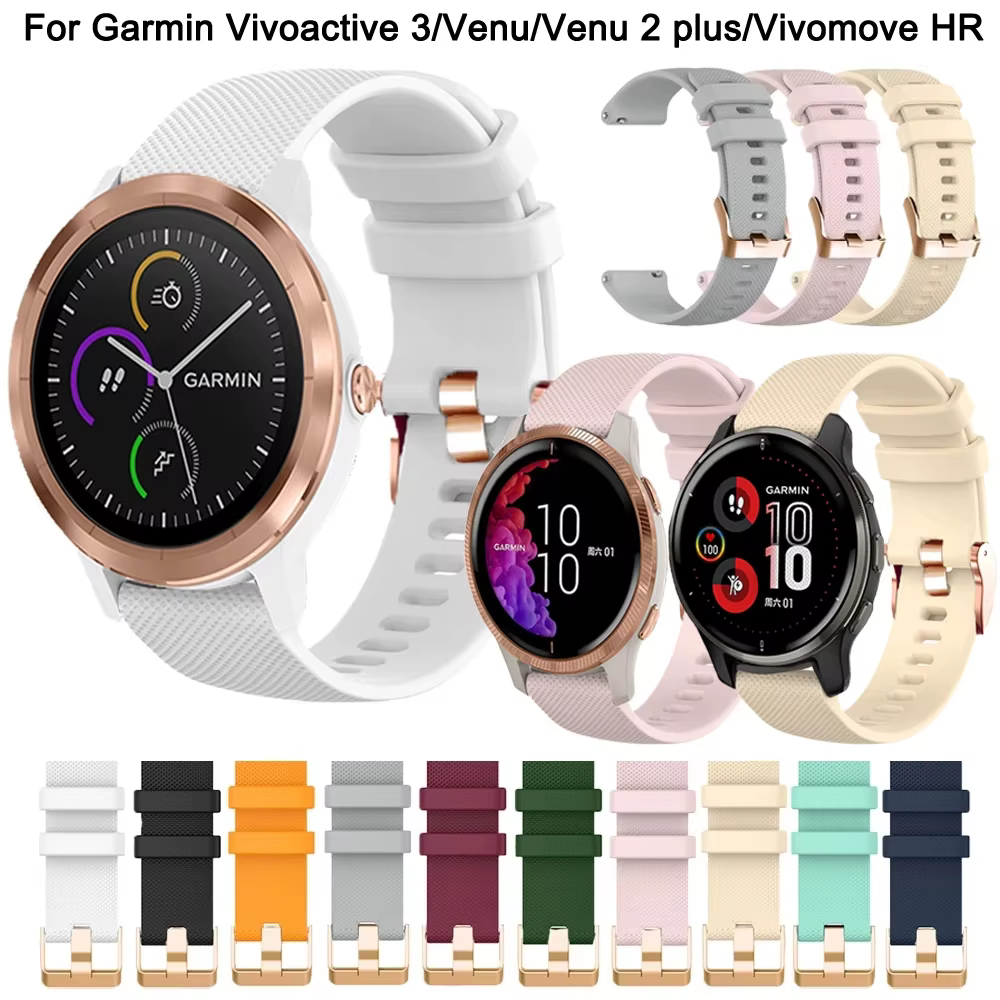 Bracelet de montre intelligente 18 20mm pour Garmin Vivoactive3 4 4S Venu 2 Plus SQ Vivomove HR Bracelet en Silicone Forerunner 245 Bracelet de montre