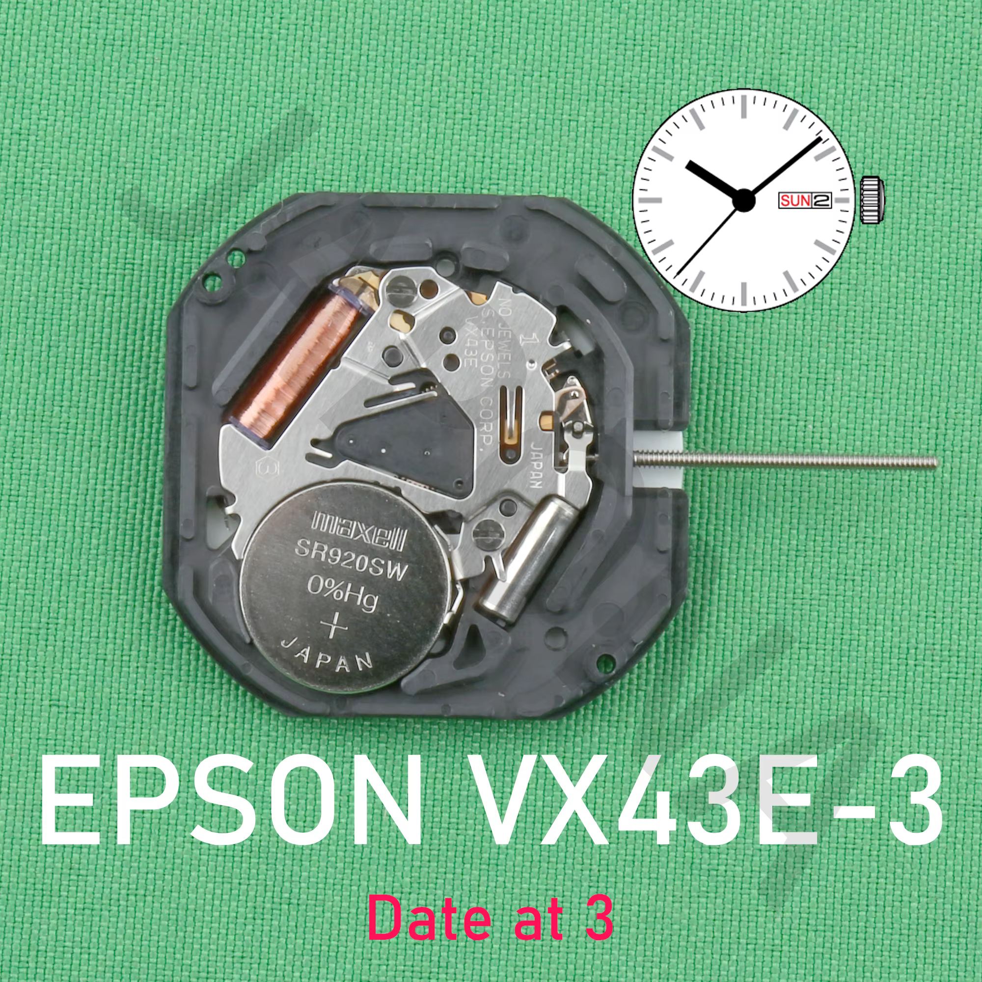 Mouvement vx43 mouvement epson VX43E mouvement de montre japonais VX43E-3 avec affichage jour-date mouvement japonais Espagne et Anglais