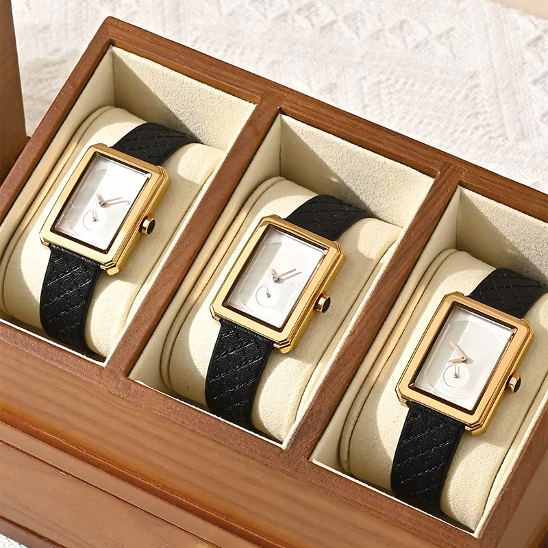 3 grilles boîte de montre en bois Double couche