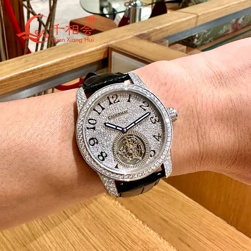 Montre mécanique de luxe entièrement Moissanite pour homme