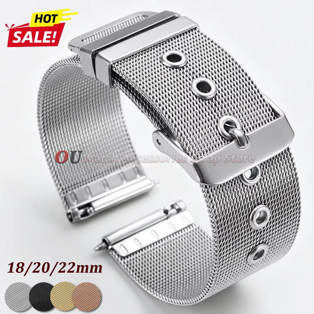 Bracelet de montre en maille de 0.4mm, 18mm, 20mm, 22mm, en acier inoxydable, bracelet milanais pour Omega, Seiko, Swatch, pour hommes et femmes