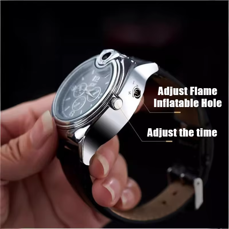 Briquet de montre gonflable Butane, cadran à Quartz en métal, coupe-vent, flamme nue, allume-cigare et accessoire pour fumer, nouveauté 2026