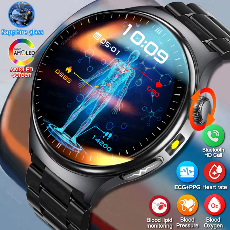 Nouvelle montre intelligente ECG précise analyse de la santé cardiaque pression d'oxygène dans le sang appel BT montres intelligentes ECG pour hommes femmes film de protection