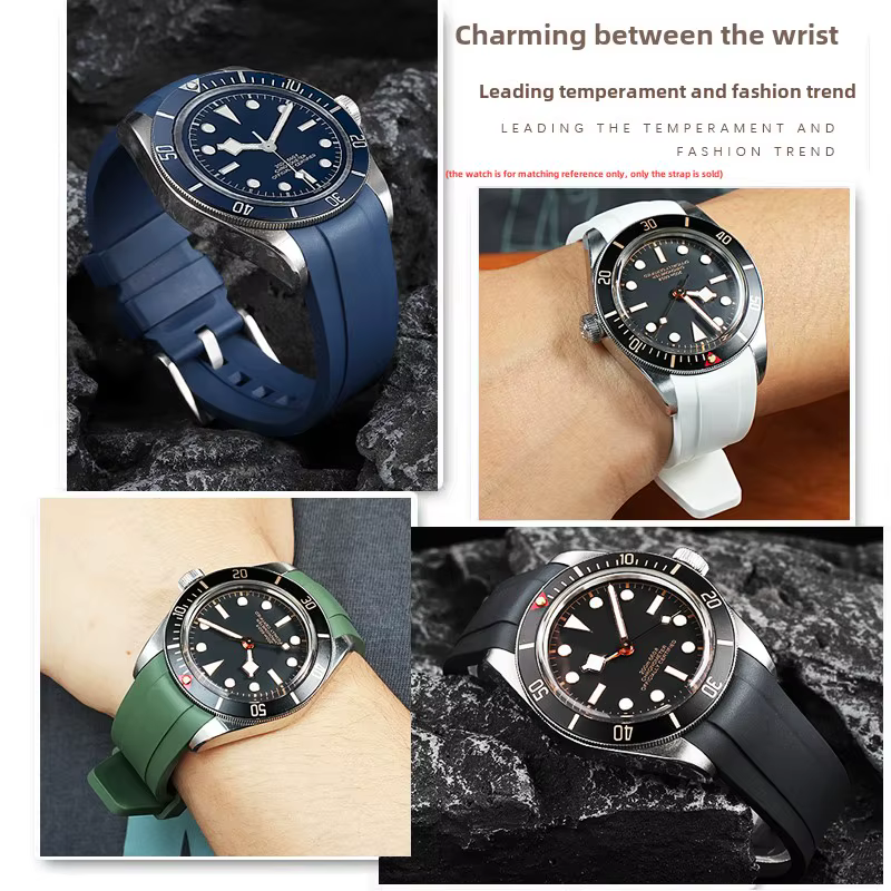Bracelet incurvé en caoutchouc fluoré de 20MM pour Tudor 1958 Biwan 39 cadran M79030N M79018V BB58 bleu marine GMT bracelet de montre en caoutchouc FKM de haute qualité